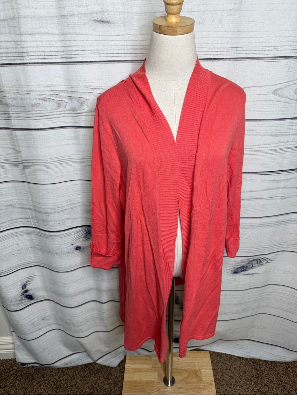 Laura Ashley Coral Open Front Knit Cardigan
